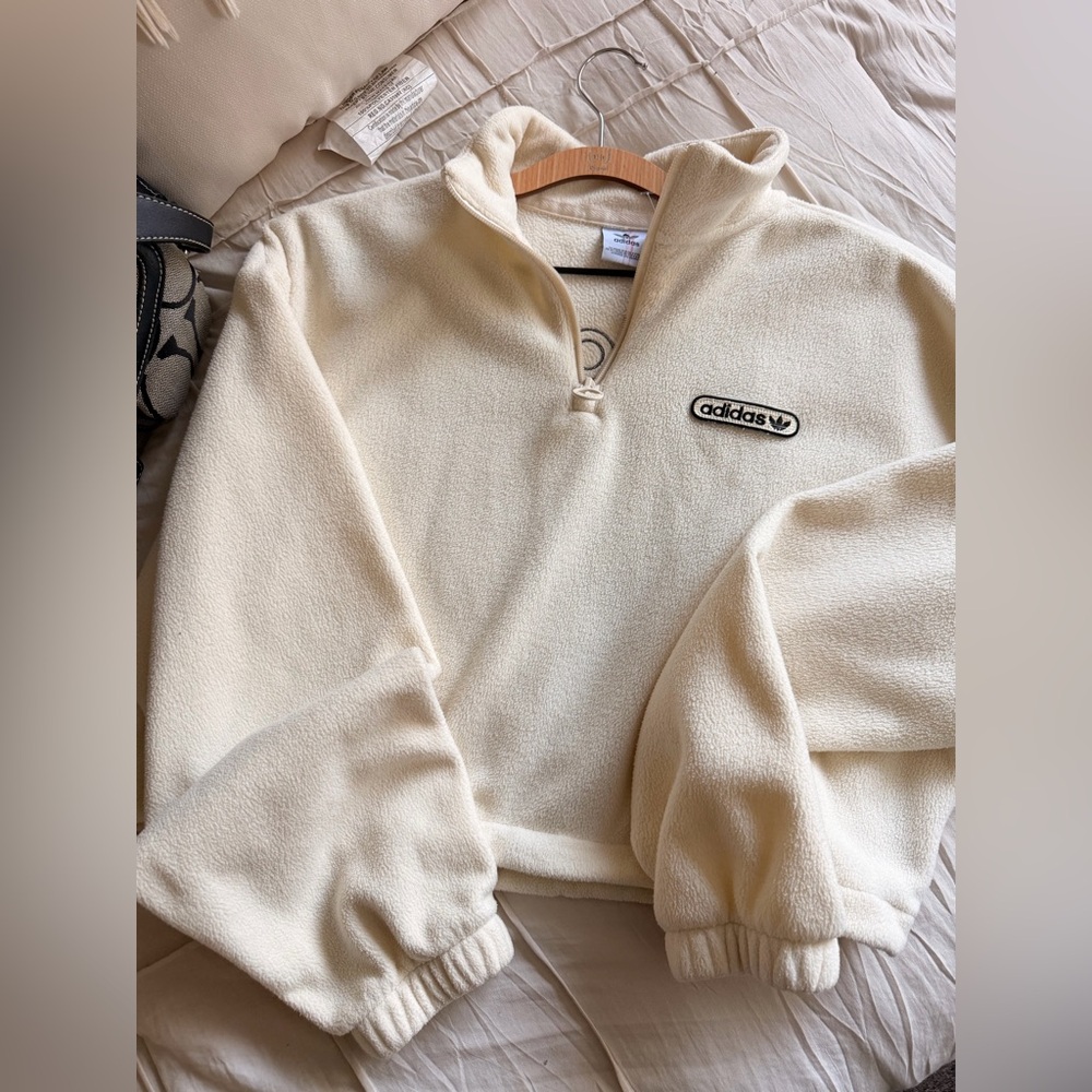 ADIDAS RETRO LUXURY 1/4 ZIP CROPPED SWEATER